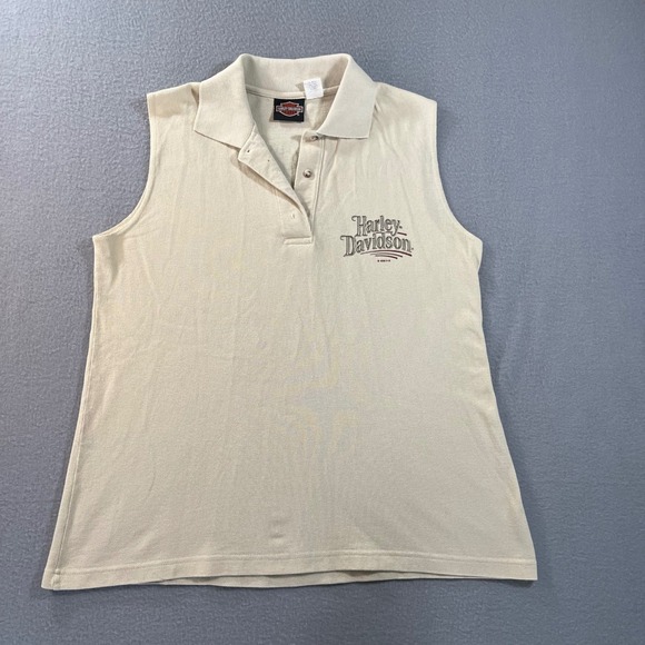 Harley-Davidson Tops - VTG Harley Davidson Sleeveless Polo Shirt Tan Shenandoah Virginia Women L Cotton